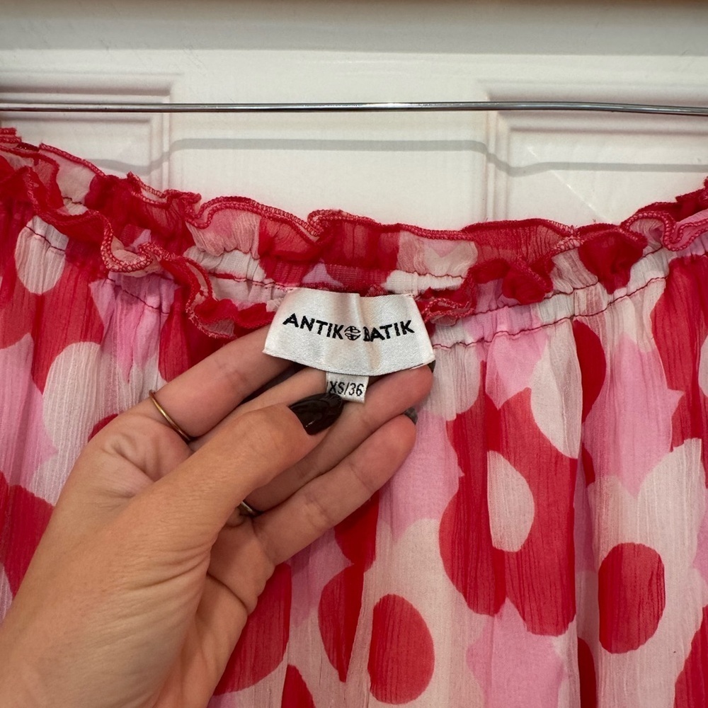 L1. Antik Batik Anthropologie Red Poppy Midi Skirt Tassel Ties - Picture 7 of 8